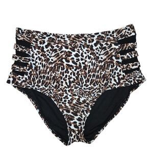 Women's Plus Size Nwot Leopard High-Waist Bikini Bottom Side Cut Outs Size 2x